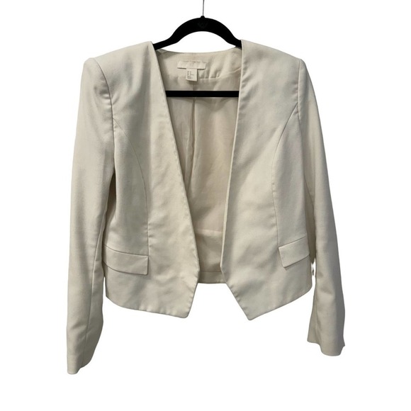 H&M Ivory Cream Open Shoulder Padded Blazer Jacket Size 12 - Picture 1 of 5